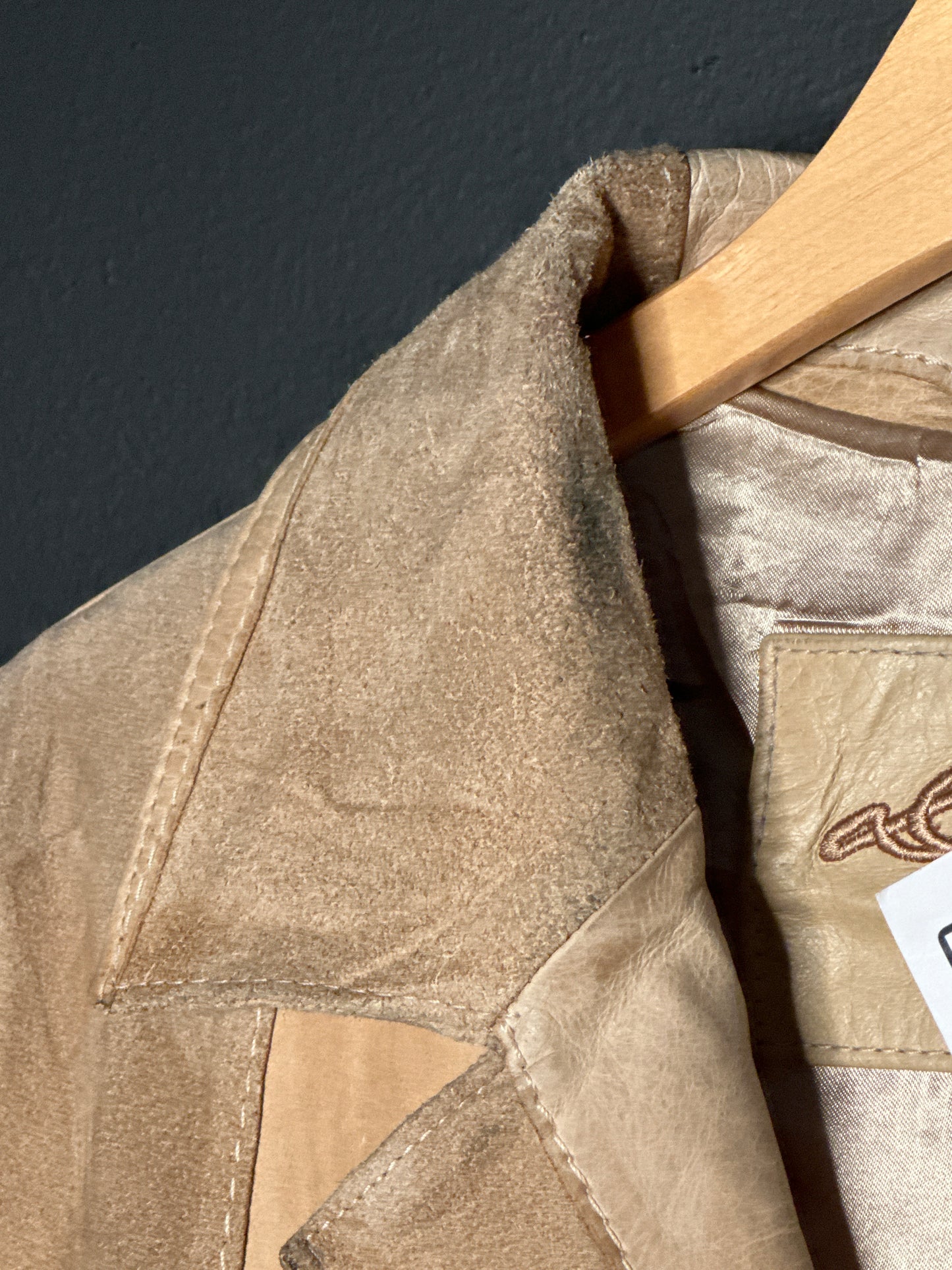 (L) Vintage Patchwork Tan Leather Coat