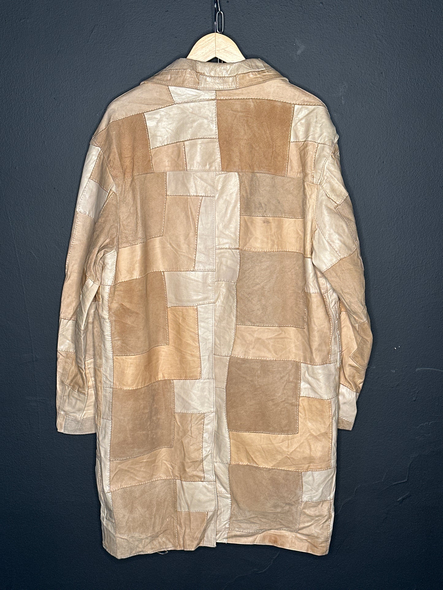 (L) Vintage Patchwork Tan Leather Coat