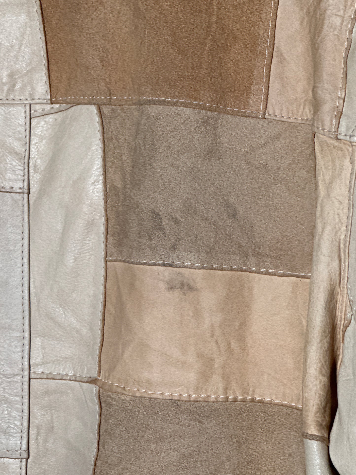 (L) Vintage Patchwork Tan Leather Coat