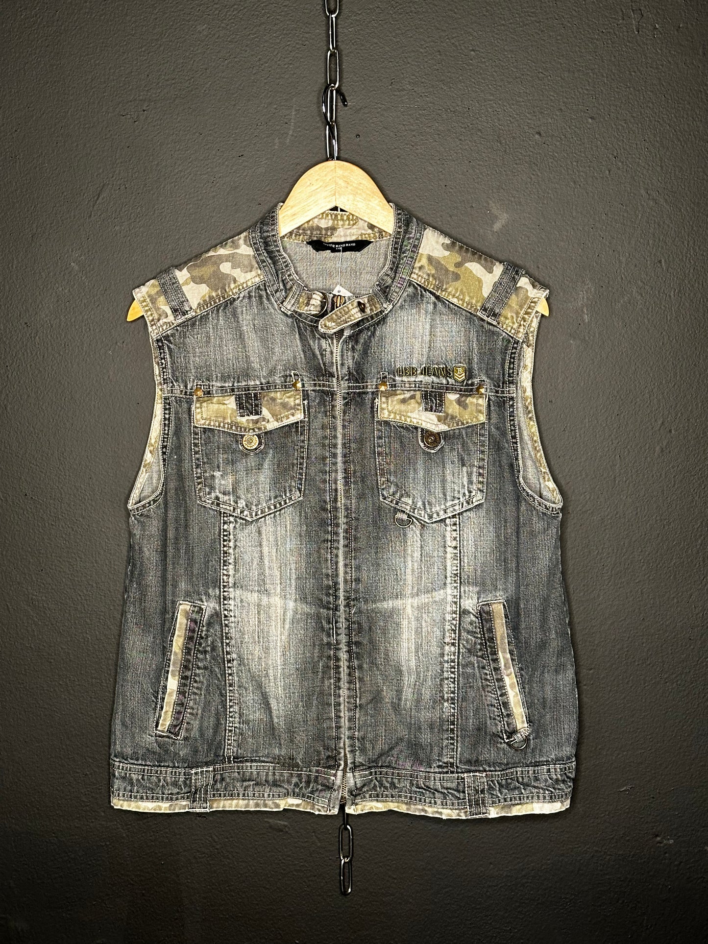 (M) Denim Grey/Camo Zip Up Vest