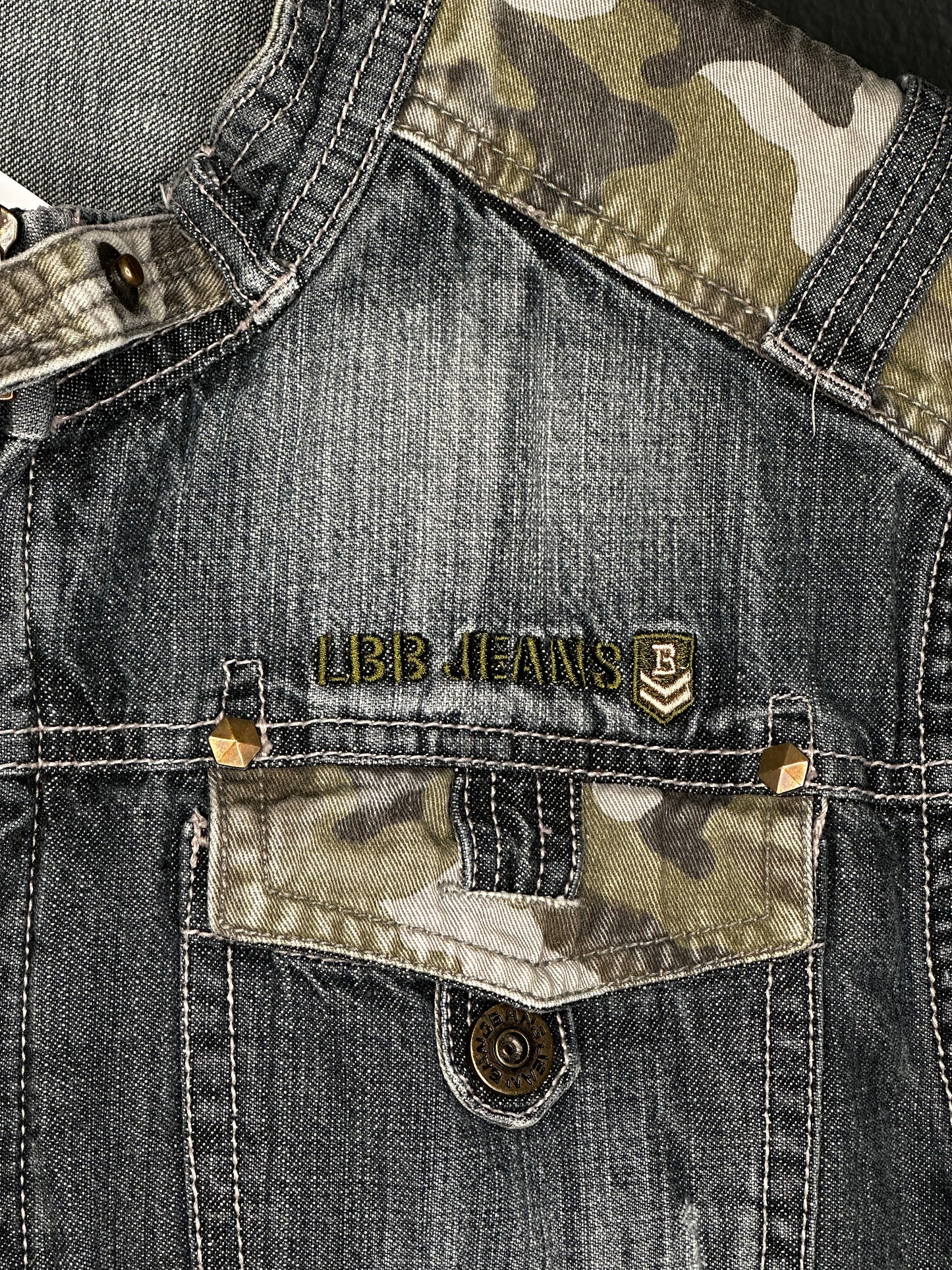 (M) Denim Grey/Camo Zip Up Vest